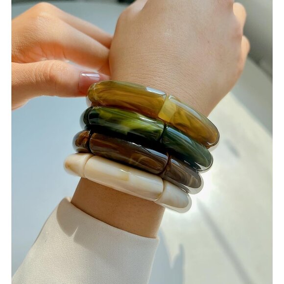 Chunky Acrylic Bangle Bracelets Women Stack Fashion Jewelry Non-Metal - Picture 7 of 9